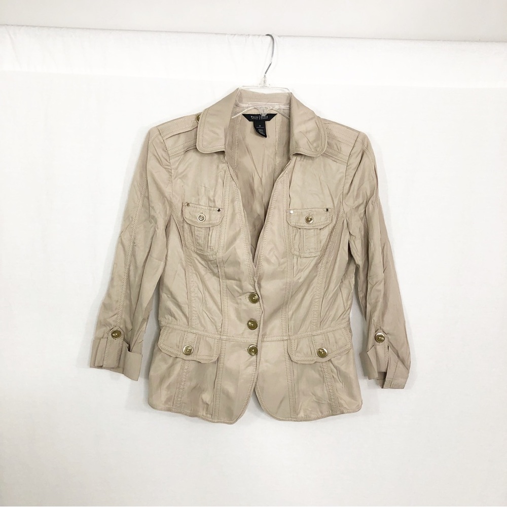 White House Black Market Lightweight Peplum Jacket, Size 10, Tan